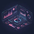 Futuristic digital dashboard with multiple data analytics interfaces. Displays include Royalty Free Stock Photo