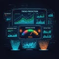 Futuristic digital dashboard with multiple data visualizations Royalty Free Stock Photo