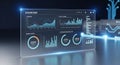 A futuristic digital dashboard with transparent graphics displays Royalty Free Stock Photo