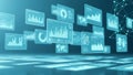 Futuristic Digital Data Analysis Screens Floating in Blue Digital Space technology Royalty Free Stock Photo