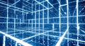 Futuristic digital data center with glowing blue grid network and server room technology concept Royalty Free Stock Photo