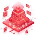 Futuristic digital data center server network with glowing red abstract isometric graphic Royalty Free Stock Photo