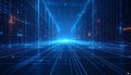 Futuristic Digital Data Corridor with Blue Grid Lines Royalty Free Stock Photo