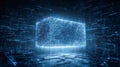 Futuristic digital data cube with binary code, abstract concept of blockchain and artificial intelligence Royalty Free Stock Photo