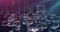 Futuristic Digital Data Cubes with Binary Code Rain - Abstract Technology Background Royalty Free Stock Photo