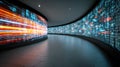 Futuristic digital data display in a sleek curved technology exhibit Royalty Free Stock Photo
