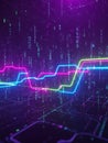 Futuristic Digital Data Flow with Neon Graphs and Binary Code technology abstract Royalty Free Stock Photo