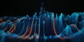 Futuristic digital data graph with glowing blue and orange elements visualization Royalty Free Stock Photo