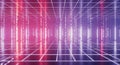 Futuristic digital data grid with glowing pink and purple neon lights in server room technology background Royalty Free Stock Photo