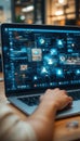 Futuristic Digital Data Network on Laptop Screen Royalty Free Stock Photo