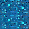 Futuristic Digital Data Network Pattern with Blue and Orange Binary Code and Glowing Squares on a Dark Background Royalty Free Stock Photo
