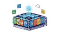 Cloud-Enabled Data Storage Server with Multicolor Media Icons Royalty Free Stock Photo