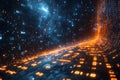 Futuristic Digital Data Stream in a Cybernetic Tunnel with Glowing Binary Code Generative AI Royalty Free Stock Photo