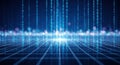 Futuristic digital data stream flowing through abstract futuristic cityscape grid Royalty Free Stock Photo
