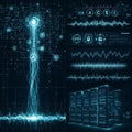 Futuristic digital data stream flowing upwards over server racks Royalty Free Stock Photo