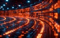 Futuristic Digital Data Stream with Glowing Binary Code in a HighTech Virtual Environment