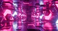 Futuristic digital data tunnel with glowing pink neon arrows and binary code for technology innovation and cyber security conc Royalty Free Stock Photo