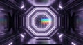 Futuristic digital data tunnel with neon lights and glowing hexagon corridor for technology and innovation concepts Royalty Free Stock Photo