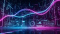 Futuristic Digital Data Visualization with Glowing Neon Lines and Abstract Network Connections Royalty Free Stock Photo