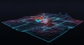 Futuristic Digital Data Visualization with Neon Grid and 3d Graph Elements Royalty Free Stock Photo