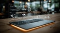 Futuristic Digital Data Visualization Overlaying a Laptop Screen Royalty Free Stock Photo