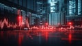 Futuristic digital data visualization with red waveforms and glowing screens perfect for technology and finance themes Royalty Free Stock Photo