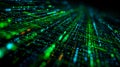 Futuristic digital data visualization with vibrant green and blue light streams Royalty Free Stock Photo