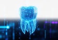 Futuristic digital dental model glowing with blue light and data streams Royalty Free Stock Photo