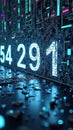 Futuristic digital display with glowing numbers and circuit pattern design Royalty Free Stock Photo