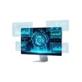 Futuristic digital display interface with glowing blue elements isolated on white background Royalty Free Stock Photo