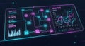 Futuristic Digital Display Showing Real-Time Tracking and Analytics of a Supply Chain Network with Glowing Neon Icons and Data Royalty Free Stock Photo