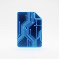 Futuristic digital document icon with neon circuit pattern on white background Royalty Free Stock Photo