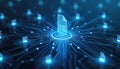 Futuristic digital document management system featuring automated workflow with interconnected nodes. Data processing, network Royalty Free Stock Photo