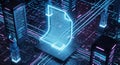 Futuristic Digital Document and Server Racks with Neon Circuitry technology data Royalty Free Stock Photo