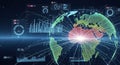 Futuristic digital Earth displaying global data, network connections, and business intelligence. Royalty Free Stock Photo