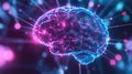 A futuristic digital evolution represented by a neon-colored abstract brain interface, symbolizing the interaction between AI and Royalty Free Stock Photo
