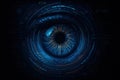 A futuristic digital eye with glowing blue circuits symbolizes advanced artificial intelligence and biometric security in high Royalty Free Stock Photo