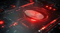 Futuristic digital fingerprint scanning technology on high-tech interface with glowing red lights for enhanced security and Royalty Free Stock Photo