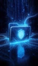 Futuristic digital folder with a glowing fingerprint icon symbolizing cybersecurity and identity protection Royalty Free Stock Photo