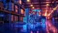Futuristic digital forklift in a high-tech warehouse Royalty Free Stock Photo