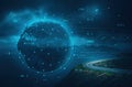 Futuristic Digital Globe with Binary Code Elements. High-Tech Theme of Global Connectivity and Data Flow. Stylized Glowing Blue Royalty Free Stock Photo