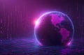 Futuristic Digital Globe with Binary Code Glowing Purple Light Royalty Free Stock Photo