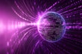 Futuristic Digital Globe with Binary Code Glowing Purple Light Royalty Free Stock Photo