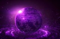 Futuristic Digital Globe with Binary Code Glowing Purple Light Royalty Free Stock Photo