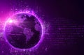 Futuristic Digital Globe with Binary Code Glowing Purple Light Royalty Free Stock Photo