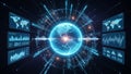 Futuristic Digital Globe with Data Streams and Analytical Charts Displaying Global Connectivity and Information Flow Royalty Free Stock Photo