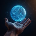 Futuristic Digital Globe Floating Above a Hand Royalty Free Stock Photo
