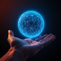 Futuristic Digital Globe Floating Above a Hand Royalty Free Stock Photo