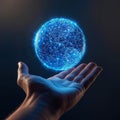 Futuristic Digital Globe Floating Above a Hand Royalty Free Stock Photo