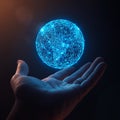 Futuristic Digital Globe Floating Above a Hand Royalty Free Stock Photo
